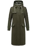 Navahoo Damen warmer Trenchcoat in Woll-Optik mit Strick-Ärmeln und Kapuze...