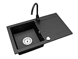 Faizee Granitspüle 75 x 44 cm Nachtschwarz – inklusive Armatur Genial in...