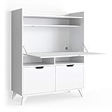 Vicco Sekretär Schreibtisch Berdi, Arbeitstisch mit Schrank, Weiß, 110 x...