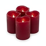 ToCi 4 x LED Kerzen Dunkelrot Ø 5 x 7 cm – Flammenlose Echtwachskerzen...