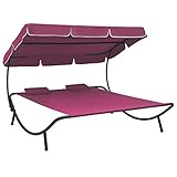FIRBNUS Sonnenliege mit Baldachin und Kissen rosa Doppelliege mit...