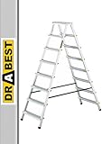 DRABEST Leiter PRO Serie Trittleiter Alu Klaptritt 8 Stufen Klappleiter...