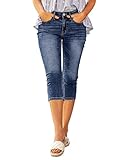 Roskiky Damen Jeans - High Waist Stretch Capri Leggings, Dunkelblau, 7/8...