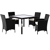Casaria Polyrattan Sitzgruppe 4 stapelbare Stühle 7 cm Auflagen 90 x 90 cm...