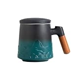 ZENS Teetasse mit Deckel und Sieb, 500ml Große Holzgriff Teebecher mit...