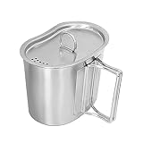 Qsvbeeqj Campingbecher mit faltbarem Griff, 700 ml, Edelstahlbecher mit...