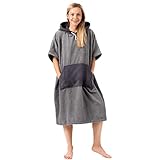 ZENACROSS Surf-Poncho Badeponcho 100% Baumwolle S/M Hellgrau - Damen...