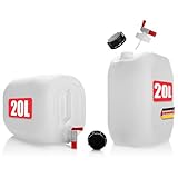 BigDean 2 Stück Wasserkanister 20L mit Auslaufhahn + Schraubdeckel - für...