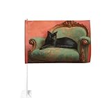 Schwarze Katze auf grünem Sofa, Autoflagge, Outdoor-Fensterclip, 30 x 45...
