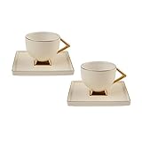 KARACA Art Deco Creme-Set mit 2 Kaffeetassen, Mokkatassen, Espressotassen...