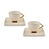 Karaca Art Deco Creme-Set mit 2 Kaffeetassen, Mokkatassen, Espressotassen...