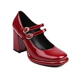 YFZBJY Damen-Pumps aus Lackleder mit eckiger Spitze, Fesselriemchen und...