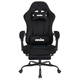 SUKIDA Gaming Stuhl Stoff, Ergonomischer Gaming Chair mit Fußstütze,...