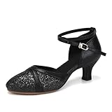 Uonpie Damen Latein Tanzschuhe Schwarz Geschlossene Zehe Pailletten Schuhe...