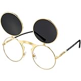 Frienda Aufklappbare Steampunk Sonnenbrille (Gold Rahmen, Graue Linse)