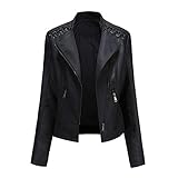 YYNUDA Lederjacke Damen Kurz Bikerjacke Reverskragen Motoradjacke Leder...