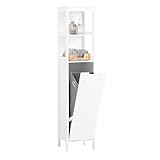 SoBuy BZR123-W Hochschrank mit ausklappbarem Wäschesack Badezimmer Schrank...