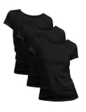 Basic Treasure 3er Pack Tshirt Damen Schwarz, Kurzärmliges Shirt, 100%...
