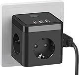 Steckdosenleiste Würfel mit USB, 3 Fach Steckdosen Cube (2500W/10A) mit 3...