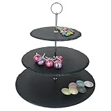 MamboCat Rina Schiefer-Etagere 3-stöckig I Ø35cm I Etagere mit matt...