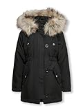 ONLY Mädchen Kogiris Fur Otw Noos Parka, Black/Detail:fur Light Grey, 164...