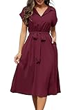 Cassiecy Strandkleid Damen Knielang Kurzarm Blusenkleid Elegant...