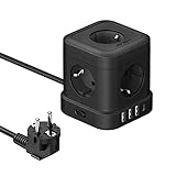 JSVER Steckdosenleiste Würfel USB C, Mehrfachsteckdose Cube 5 Fach mit 4...