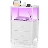 Yornoli Nachttisch mit LED & Ladefunktion, Beistelltisch mit Schublade,...