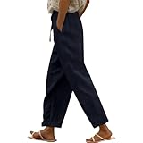 Leinenhose Damen 7/8 Leichte Freizeithose Casual Musselin Sommerhose Luftig...