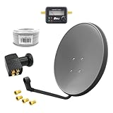 60cm HD Sat Anlage Quad LNB + 15m Koaxialkabel 135dB + Satfinder + 4...
