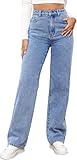 MANGGUO Damen-Jeans, hohe Taille, gerader Schnitt, gerade, Baggy, breite...