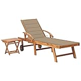 Buzaza Sonnenliege mit Tisch und Auflage Massivholz Teak Campingliege Mit...