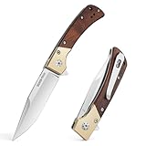 Swiss+Tech D2 Klappmesser, Retro Taschenmesser, mit Holzgriff, Jagdmesser...