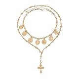 SDFXCDR Choker Halsketten für Frauen, 2 Teile/Set Kreuz Münze Anhänger...