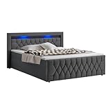 Juskys Boxspringbett Leona 180x200 cm - Bett mit LED Beleuchtung, Topper &...