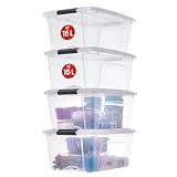 Iris Ohyama Aufbewahrungsboxen mit Deckel, 15L, 4er-Set, Transparent,...