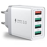 USB Ladegerät, 4-Port 33W Schnellladegerät, USB Netzteil mit QC 3.0...