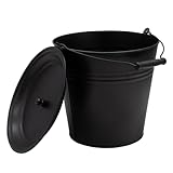 Deko Zinkeimer mit Holzgriff und Deckel - schwarz / 12 L - Metall Eimer zum...