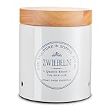 KHG Zwiebeltopf Keramik Steingut Weiß Holzdeckel Bambus, Zwiebel...