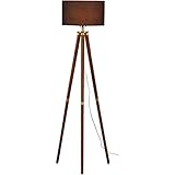 SCHAAN Stangenlampe, Stehlampe aus Holz mit Stoffschirm, Moderne Stehlampe,...