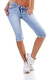 OSAB-Fashion 5442 Damen Capri Jeans Bermudas Shorts kurze Hose Caprijeans...