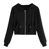 Generisch Crop Jacke Damen Bauchfrei Sweatjacke Mit Kapuze Langarm Kurz...