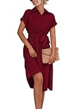 SWOAMER Damen Blusenkleid Knielang Kurzarm Sommerkleid Elegant V-Ausschnitt...