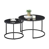 Soayone Couchtisch Glas, Couchtisch Rund mit Schwarz Metallgestell, Couch...