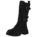 VAN HILL Damen Schnürstiefel Blockabsatz Schnallen Trendy Schuhe 840530...