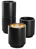 Cosumy Cappuccino Tassen 4er Set Schwarz aus Keramik - Stapelbares Design -...