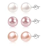 3 Paar Perlen Ohrstecker, Perlen Ohrringe 925 Sterling Silber für Damen...