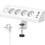 Tischsteckdose mit USB C (PD 20W), 8 in 1 Steckdosenleiste Schreibtisch mit...