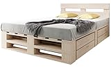 sunnypillow Palettenbett M2 aus Holz 140 x 200 cm mit Kopfteil und 2...