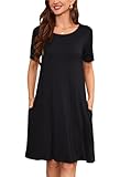 Sommerkleid Damen Knielang Casual T-Shirt Midikleid Kurzarm Loose Swing...